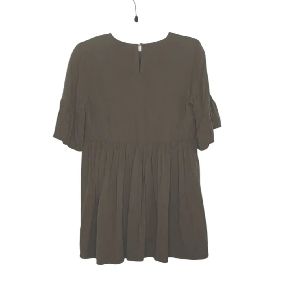 Kirundo Boho Green Embellished Mini Dress with Flutter Sleeves Soft Viscose - Picture 5 of 9